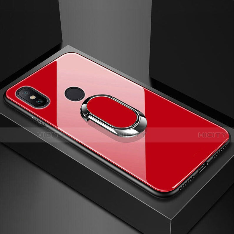 Silikon Schutzhülle Rahmen Tasche Hülle Spiegel mit Magnetisch Fingerring Ständer A01 für Xiaomi Redmi 6 Pro