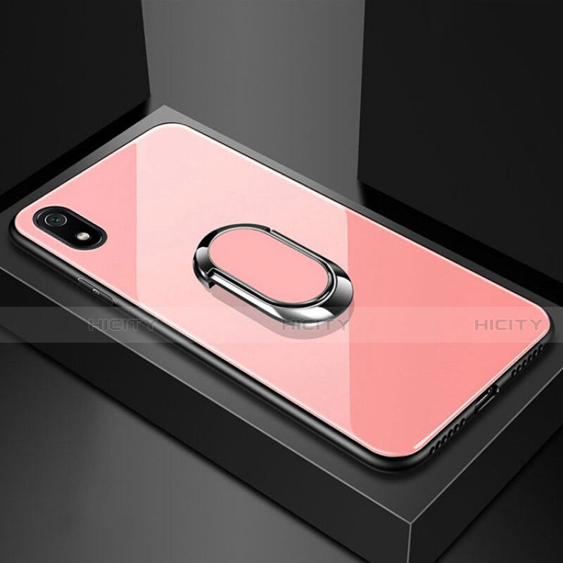 Silikon Schutzhülle Rahmen Tasche Hülle Spiegel mit Magnetisch Fingerring Ständer A01 für Xiaomi Redmi 7A Rosegold Plus