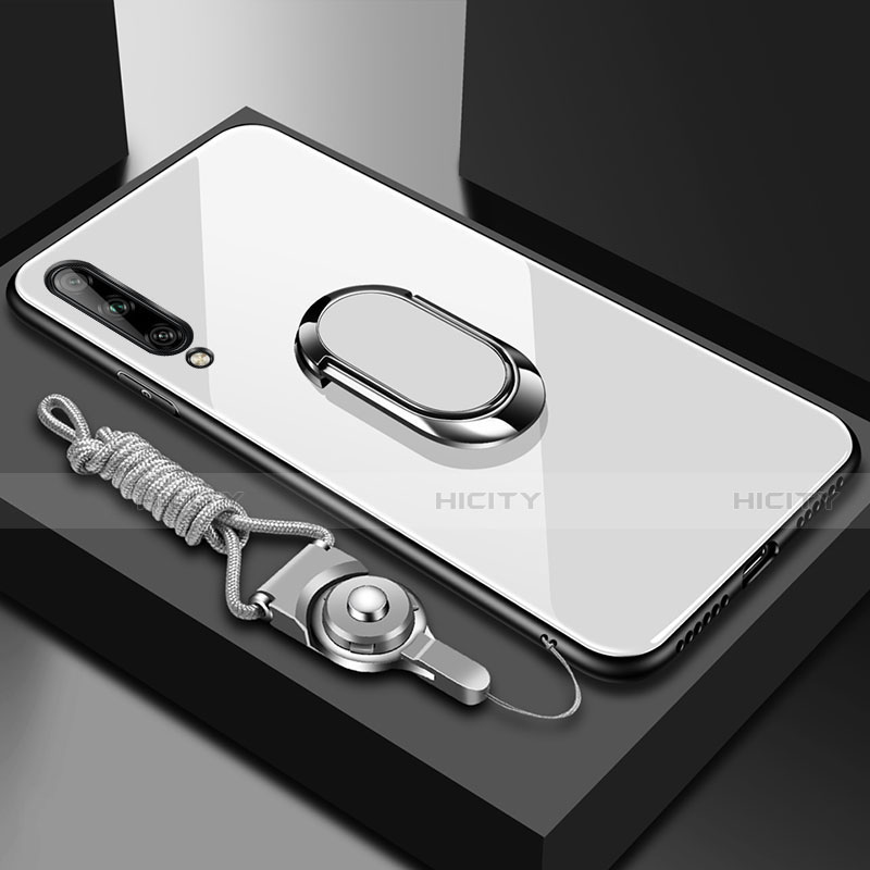 Silikon Schutzhülle Rahmen Tasche Hülle Spiegel mit Magnetisch Fingerring Ständer für Huawei Enjoy 10S groß