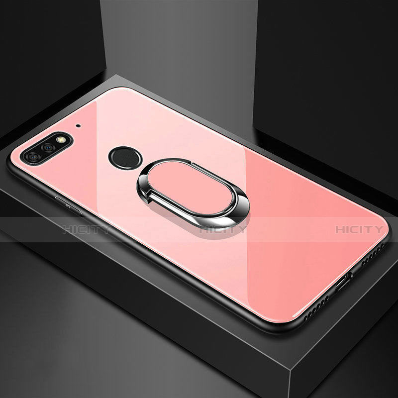 Silikon Schutzhülle Rahmen Tasche Hülle Spiegel mit Magnetisch Fingerring Ständer für Huawei Enjoy 8e