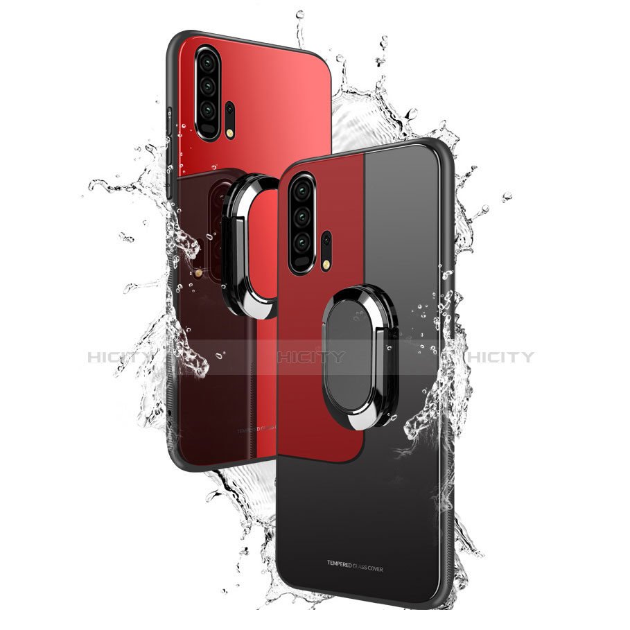 Silikon Schutzhülle Rahmen Tasche Hülle Spiegel mit Magnetisch Fingerring Ständer für Huawei Honor 20 Pro groß