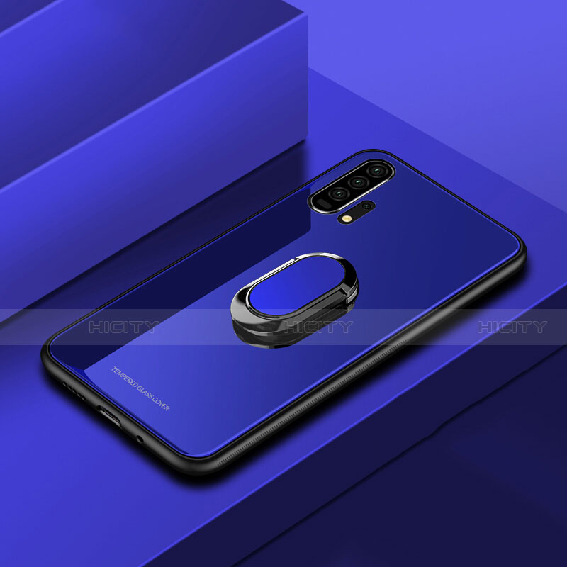 Silikon Schutzhülle Rahmen Tasche Hülle Spiegel mit Magnetisch Fingerring Ständer für Huawei Honor 20 Pro Blau Plus
