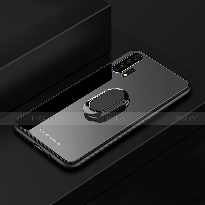 Silikon Schutzhülle Rahmen Tasche Hülle Spiegel mit Magnetisch Fingerring Ständer für Huawei Honor 20 Pro Schwarz Plus