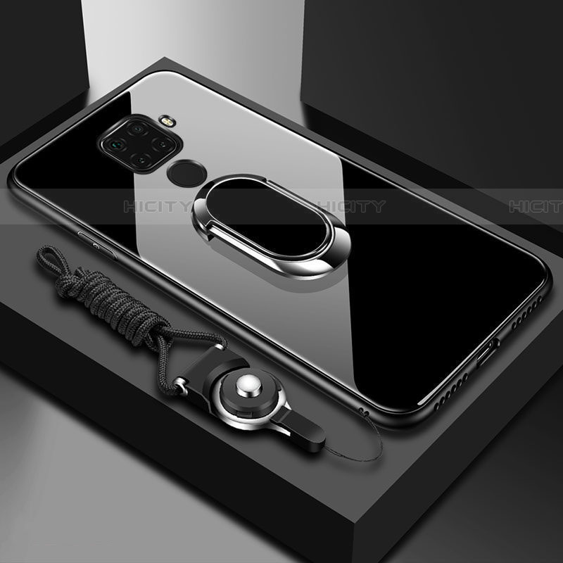 Silikon Schutzhülle Rahmen Tasche Hülle Spiegel mit Magnetisch Fingerring Ständer für Huawei Mate 30 Lite Schwarz