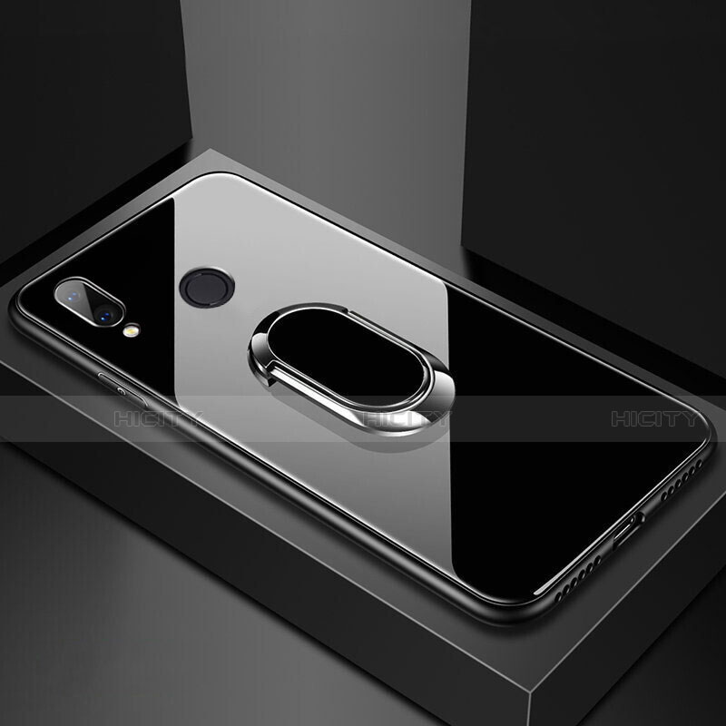 Silikon Schutzhülle Rahmen Tasche Hülle Spiegel mit Magnetisch Fingerring Ständer für Huawei P20 Lite Schwarz