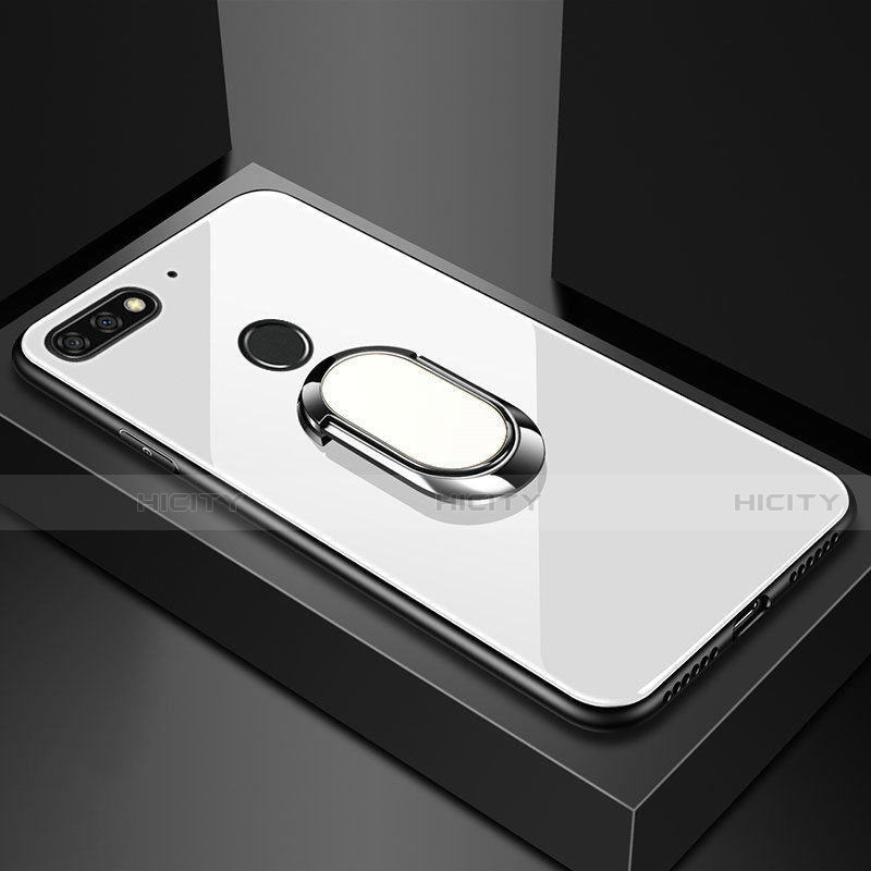 Silikon Schutzhülle Rahmen Tasche Hülle Spiegel mit Magnetisch Fingerring Ständer für Huawei Y6 (2018) groß