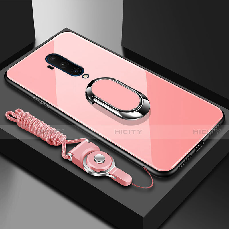 Silikon Schutzhülle Rahmen Tasche Hülle Spiegel mit Magnetisch Fingerring Ständer für OnePlus 7T Pro 5G Rosegold Plus