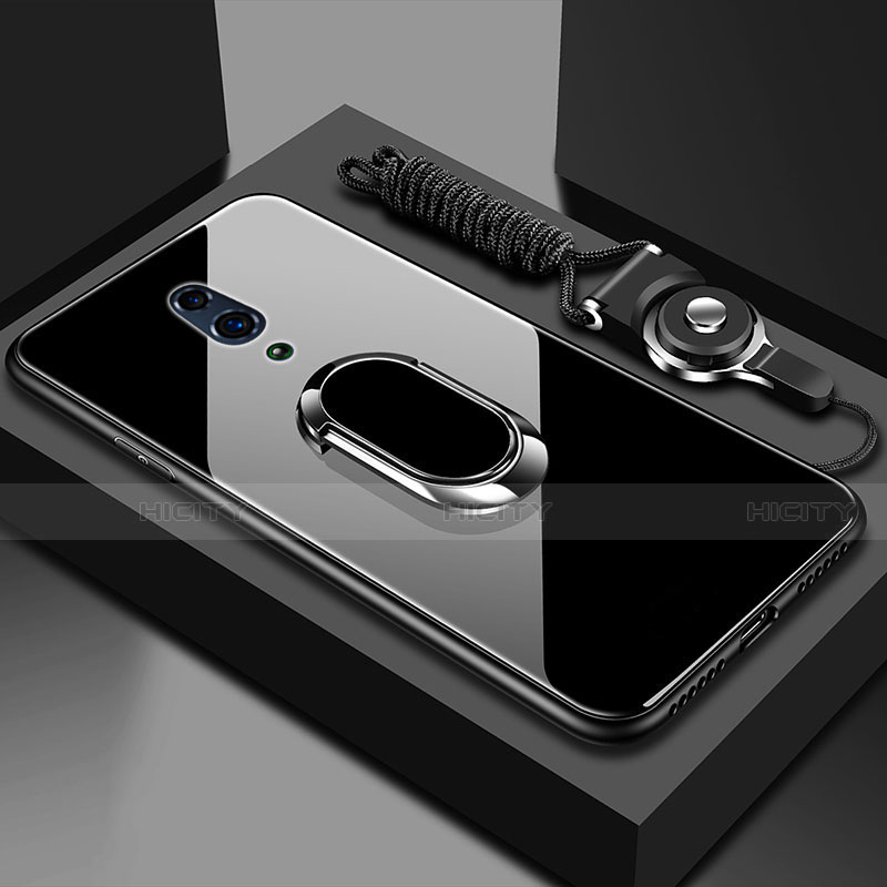 Silikon Schutzhülle Rahmen Tasche Hülle Spiegel mit Magnetisch Fingerring Ständer für Oppo Realme X Schwarz