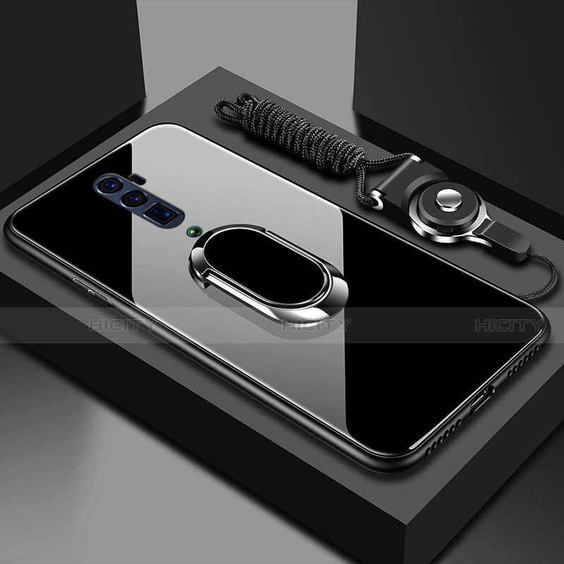Silikon Schutzhülle Rahmen Tasche Hülle Spiegel mit Magnetisch Fingerring Ständer für Oppo Reno 10X Zoom Schwarz Plus