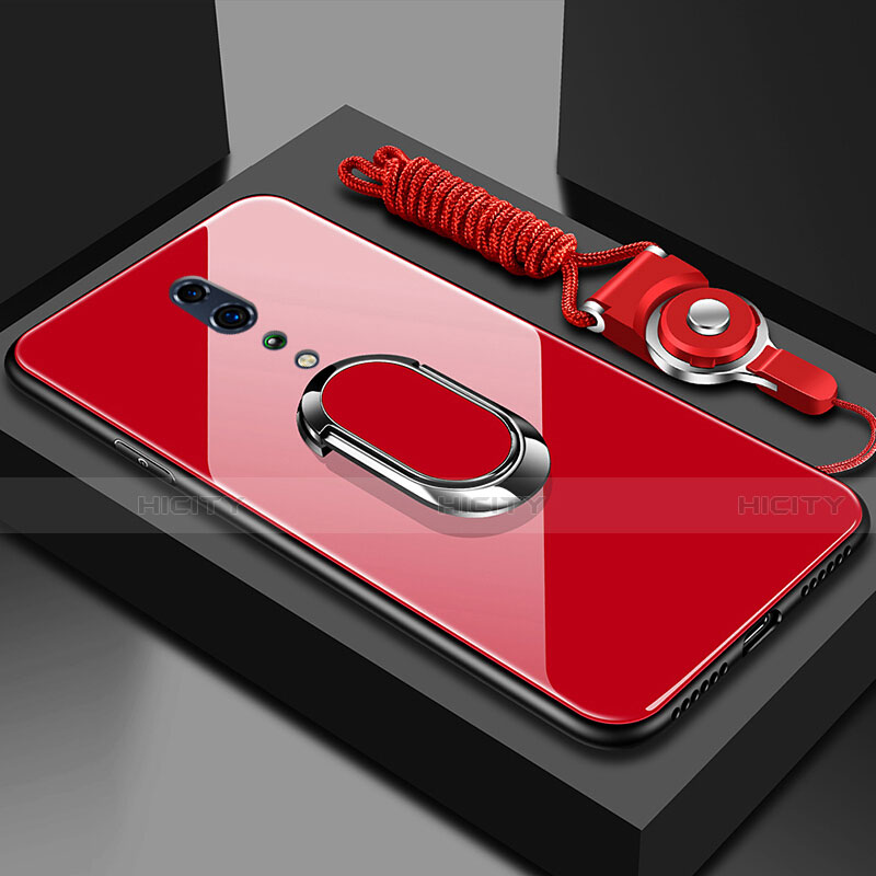 Silikon Schutzhülle Rahmen Tasche Hülle Spiegel mit Magnetisch Fingerring Ständer für Oppo Reno Z Rot Plus
