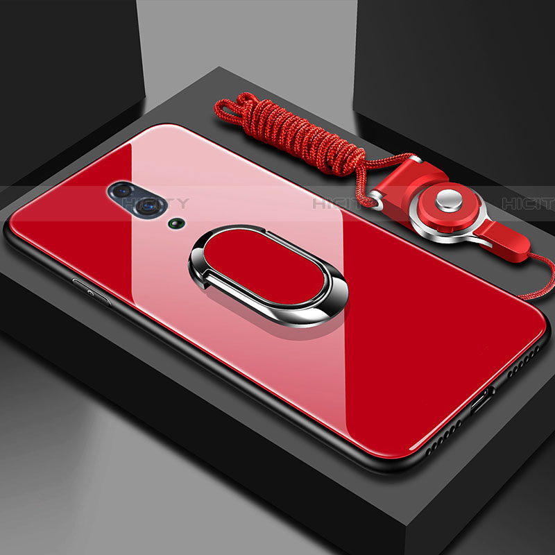 Silikon Schutzhülle Rahmen Tasche Hülle Spiegel mit Magnetisch Fingerring Ständer für Realme X Rot Plus