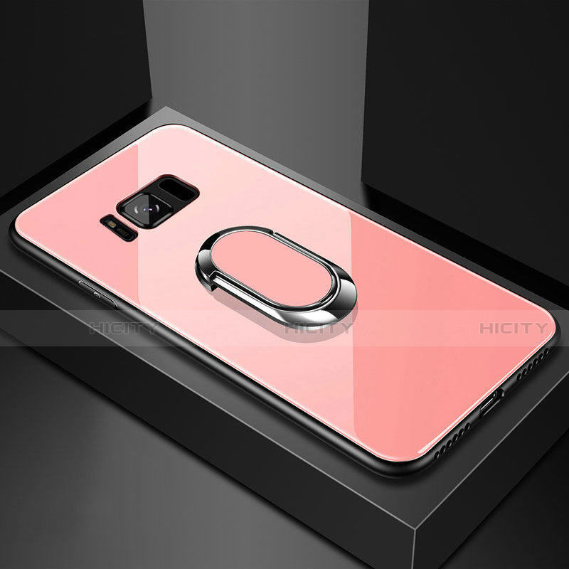 Silikon Schutzhülle Rahmen Tasche Hülle Spiegel mit Magnetisch Fingerring Ständer für Samsung Galaxy S8 Rosegold