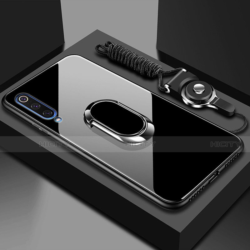Silikon Schutzhülle Rahmen Tasche Hülle Spiegel mit Magnetisch Fingerring Ständer für Xiaomi Mi A3 Schwarz Plus