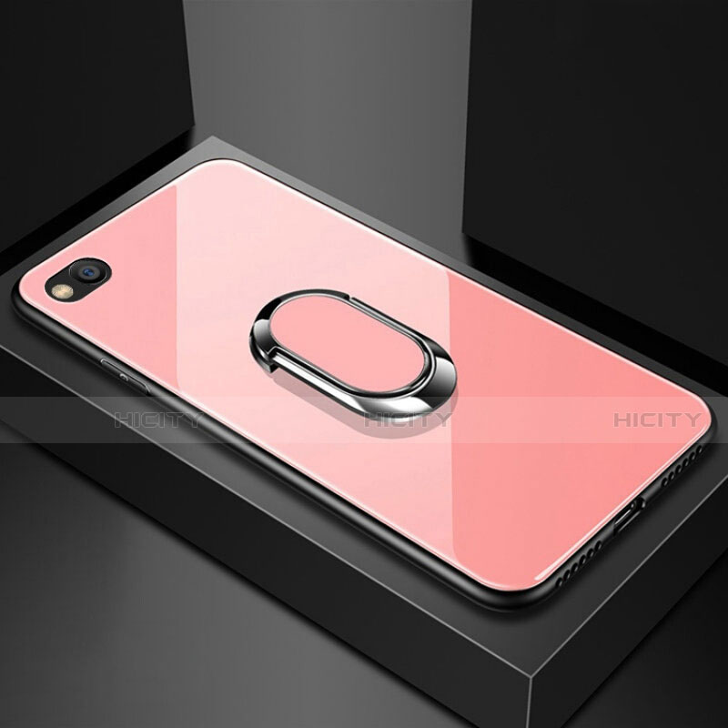 Silikon Schutzhülle Rahmen Tasche Hülle Spiegel mit Magnetisch Fingerring Ständer für Xiaomi Redmi Go Rosegold