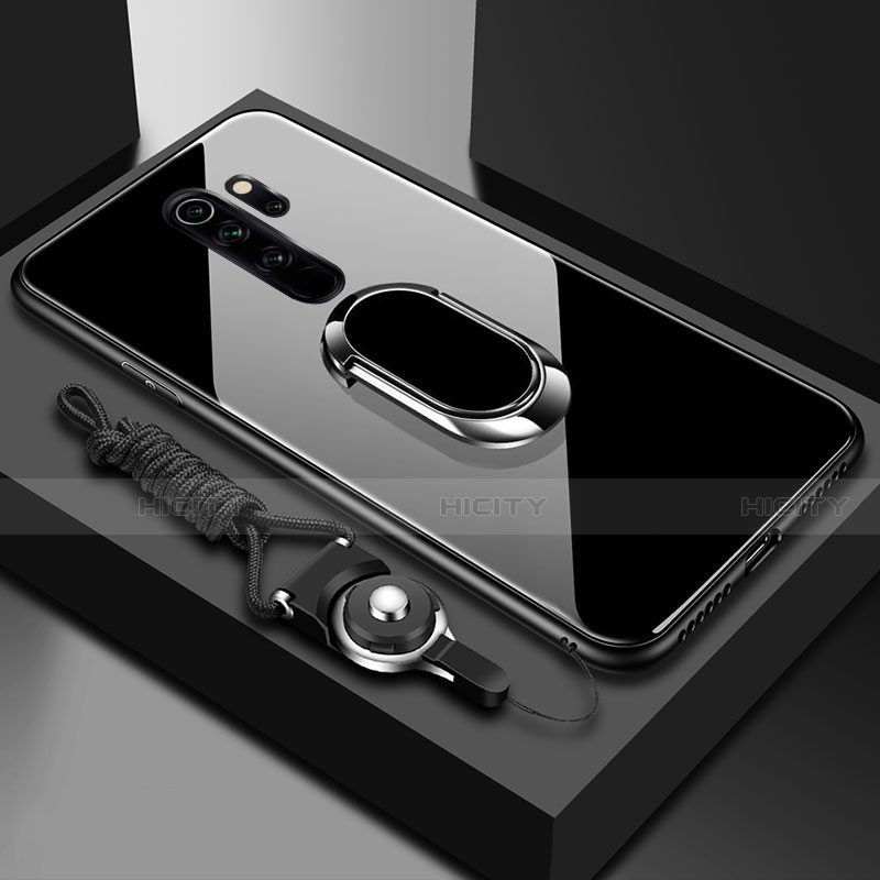 Silikon Schutzhülle Rahmen Tasche Hülle Spiegel mit Magnetisch Fingerring Ständer für Xiaomi Redmi Note 8 Pro groß