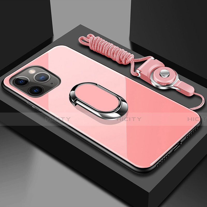Silikon Schutzhülle Rahmen Tasche Hülle Spiegel mit Magnetisch Fingerring Ständer T01 für Apple iPhone 11 Pro Rosa