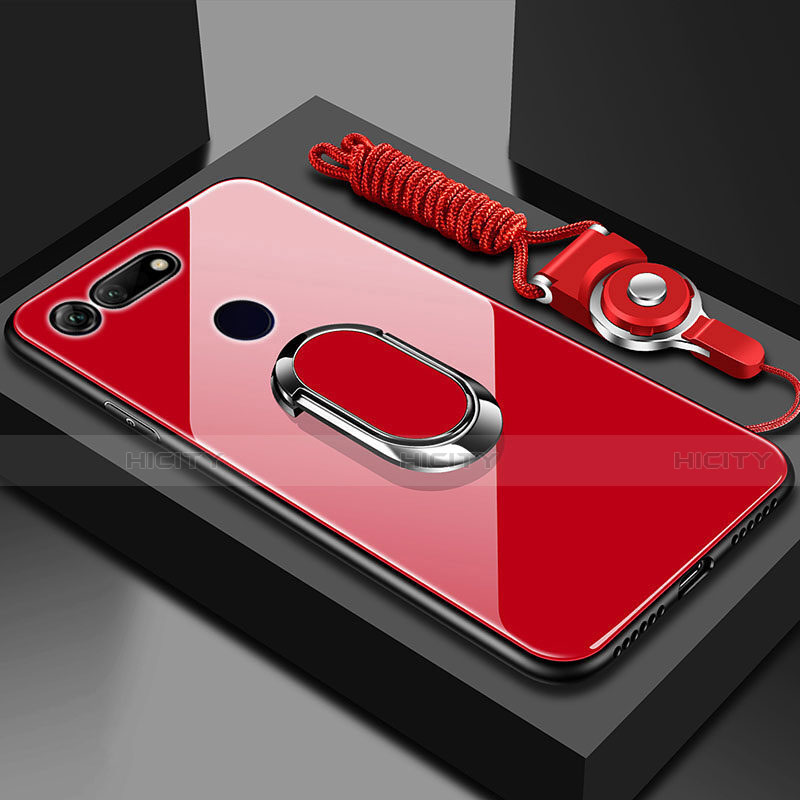 Silikon Schutzhülle Rahmen Tasche Hülle Spiegel mit Magnetisch Fingerring Ständer T01 für Huawei Honor View 20