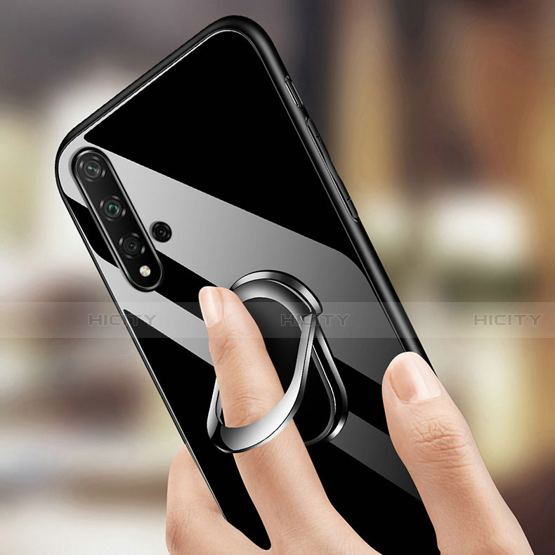 Silikon Schutzhülle Rahmen Tasche Hülle Spiegel mit Magnetisch Fingerring Ständer T01 für Huawei Nova 5 Pro groß