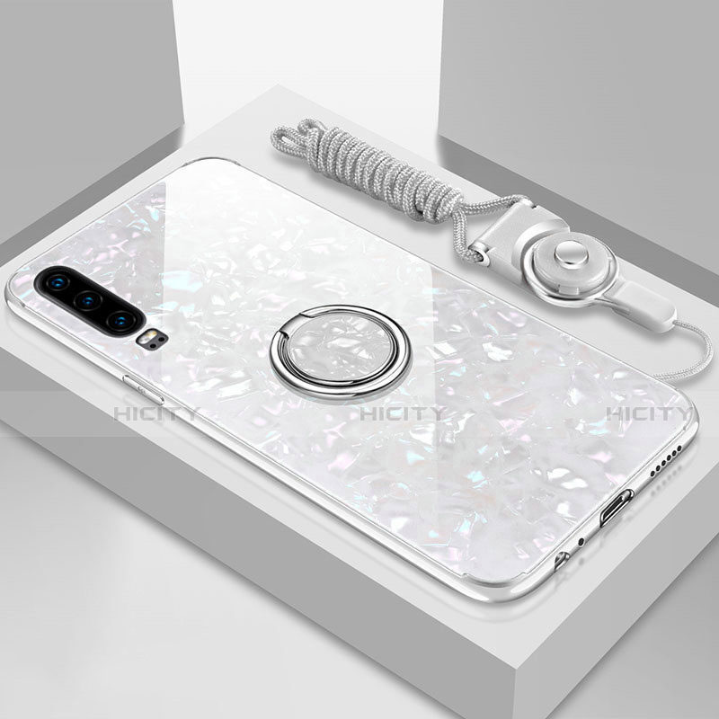 Silikon Schutzhülle Rahmen Tasche Hülle Spiegel mit Magnetisch Fingerring Ständer T01 für Huawei P30 groß