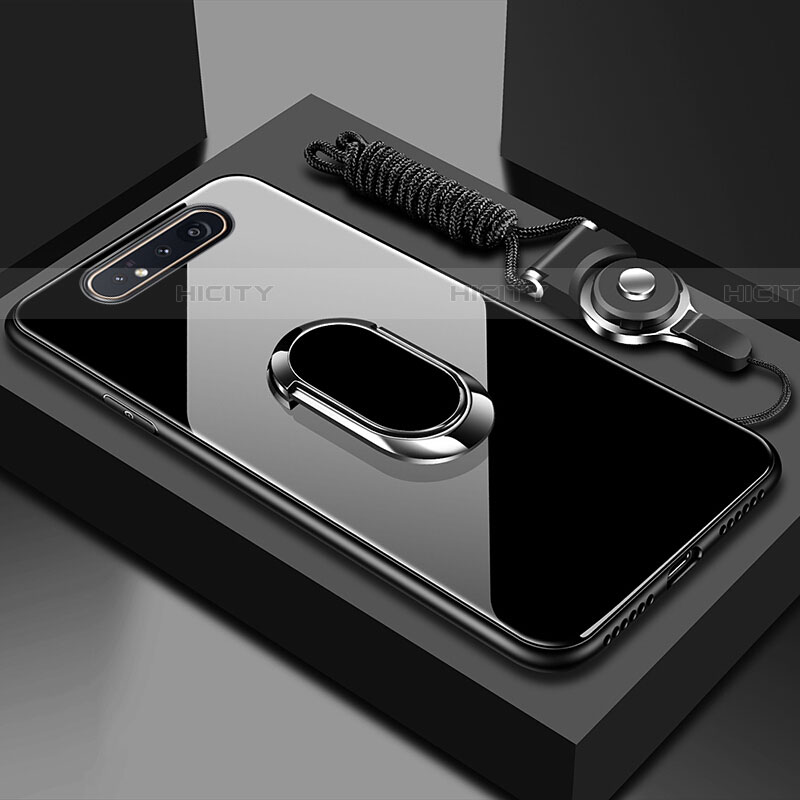 Silikon Schutzhülle Rahmen Tasche Hülle Spiegel mit Magnetisch Fingerring Ständer T01 für Samsung Galaxy A80