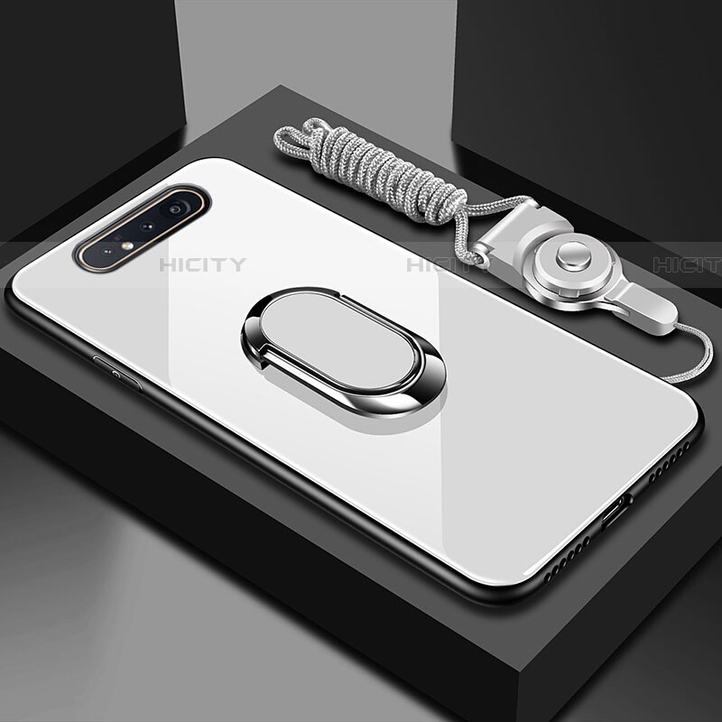 Silikon Schutzhülle Rahmen Tasche Hülle Spiegel mit Magnetisch Fingerring Ständer T01 für Samsung Galaxy A80
