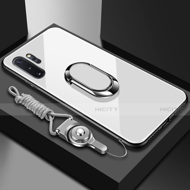 Silikon Schutzhülle Rahmen Tasche Hülle Spiegel mit Magnetisch Fingerring Ständer T01 für Samsung Galaxy Note 10 Plus 5G groß