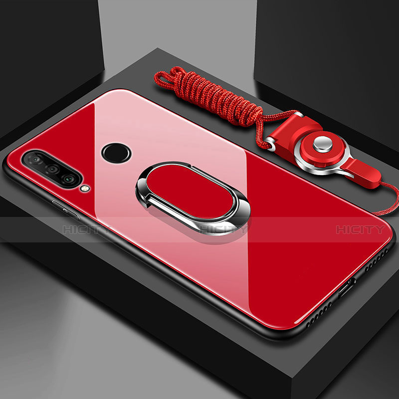 Silikon Schutzhülle Rahmen Tasche Hülle Spiegel mit Magnetisch Fingerring Ständer T02 für Huawei Honor 20 Lite Rot Plus