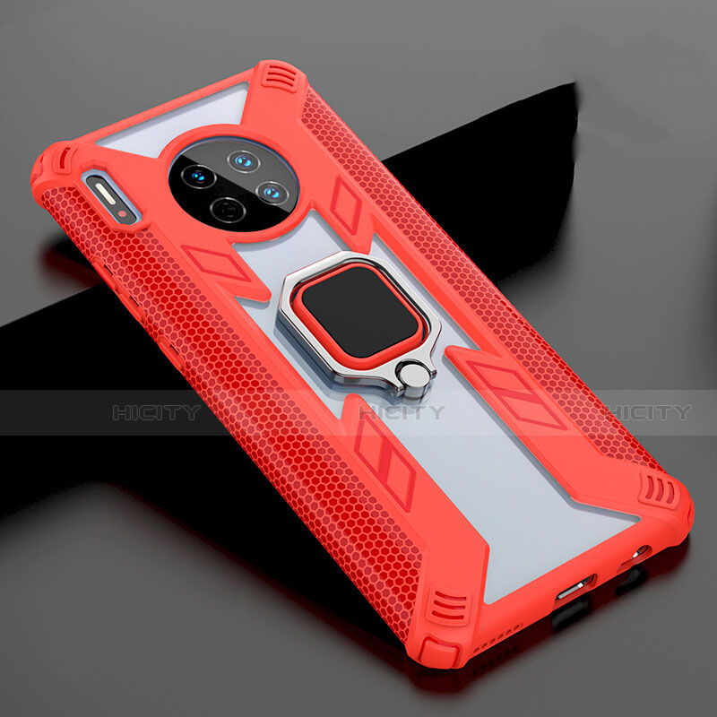 Silikon Schutzhülle Rahmen Tasche Hülle Spiegel mit Magnetisch Fingerring Ständer T02 für Huawei Mate 30 Pro Rot