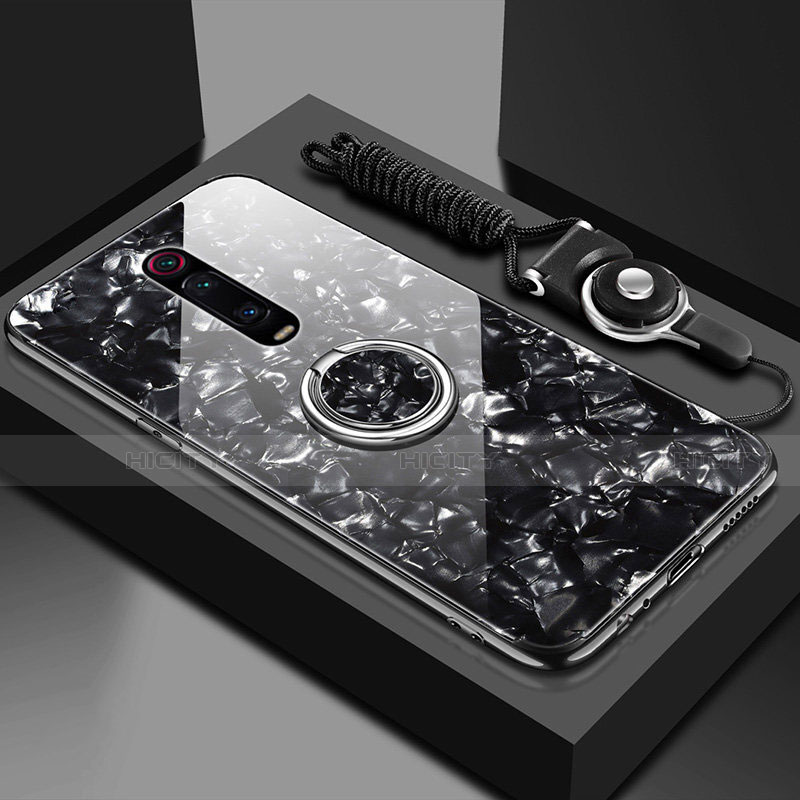 Silikon Schutzhülle Rahmen Tasche Hülle Spiegel mit Magnetisch Fingerring Ständer T02 für Xiaomi Mi 9T groß