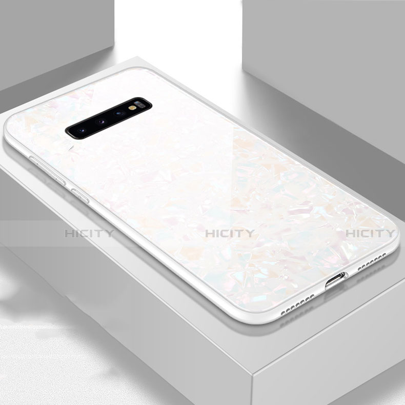 Silikon Schutzhülle Rahmen Tasche Hülle Spiegel U01 für Samsung Galaxy S10 5G Weiß