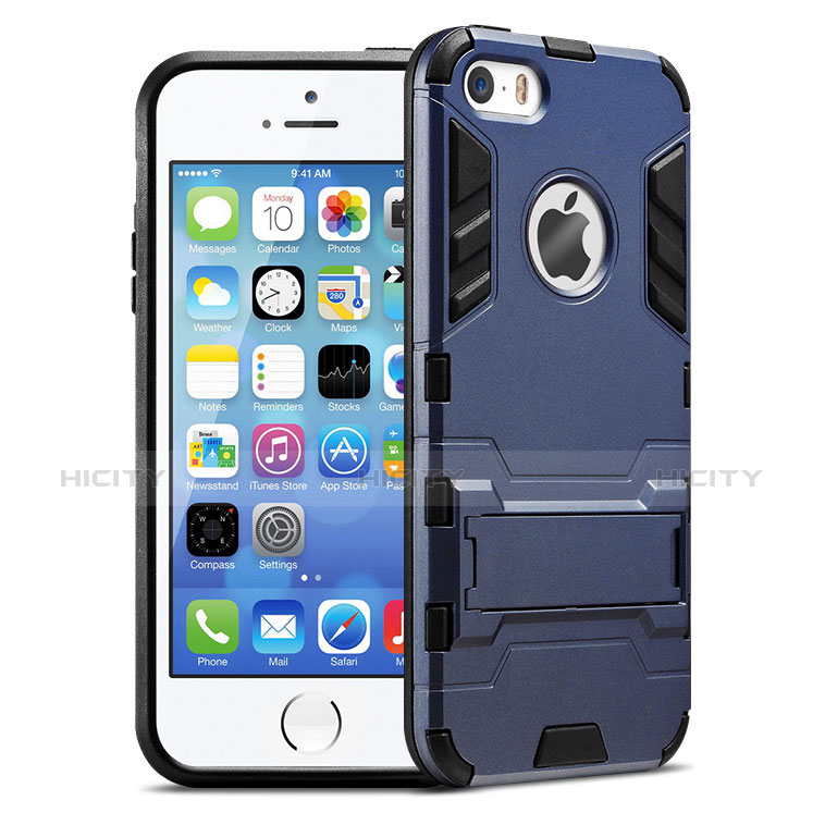 Silikon Schutzhülle Stand Tasche Durchsichtig Transparent Matt für Apple iPhone 5S Blau Plus