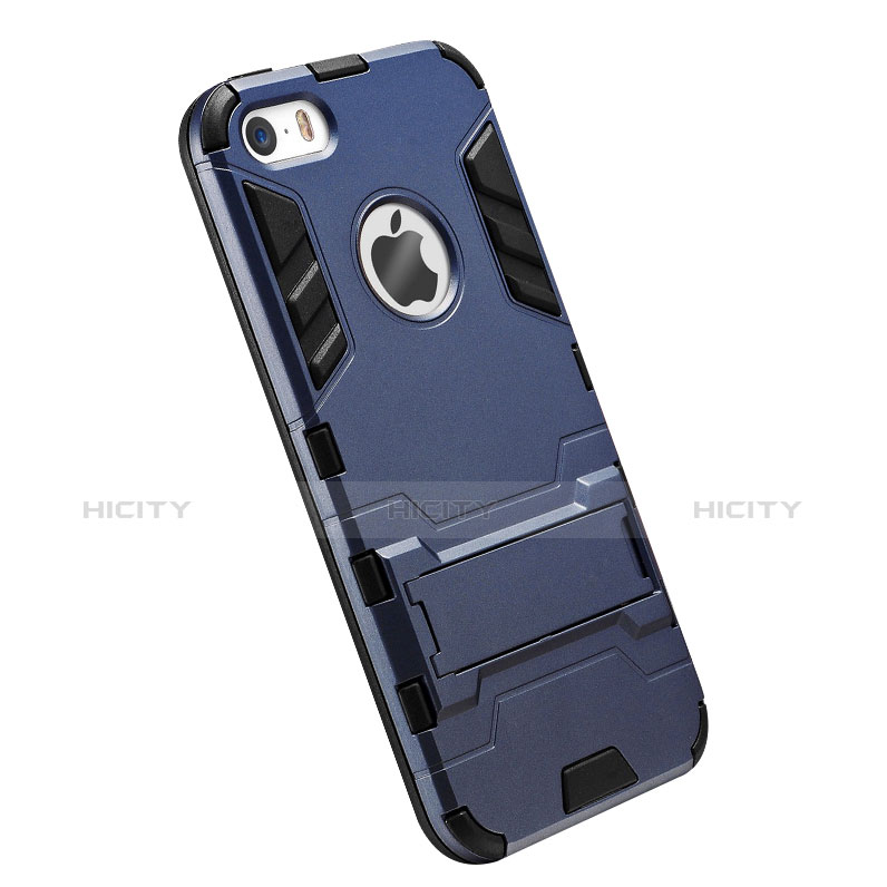 Silikon Schutzhülle Stand Tasche Durchsichtig Transparent Matt für Apple iPhone 5S Blau groß