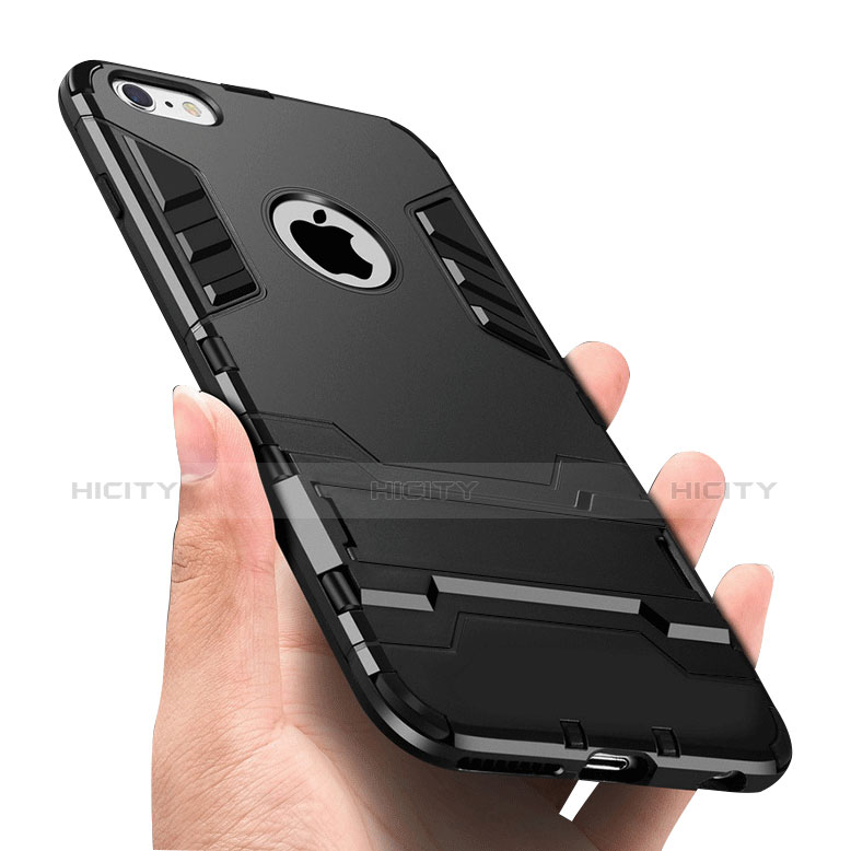 Silikon Schutzhülle Stand Tasche Durchsichtig Transparent Matt für Apple iPhone 6 Plus Schwarz