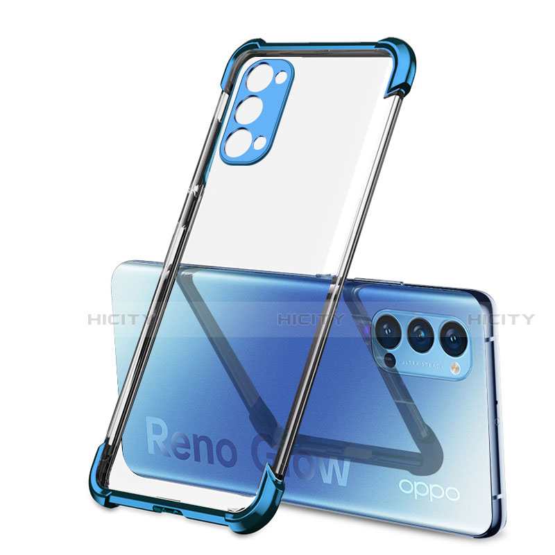 Silikon Schutzhülle Ultra Dünn Flexible Tasche Durchsichtig Transparent H01 für Oppo Reno4 5G Blau Plus