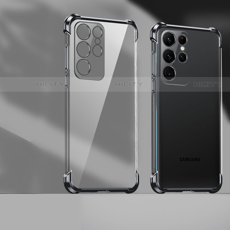 Silikon Schutzhülle Ultra Dünn Flexible Tasche Durchsichtig Transparent H04 für Samsung Galaxy S22 Ultra 5G Schwarz Plus