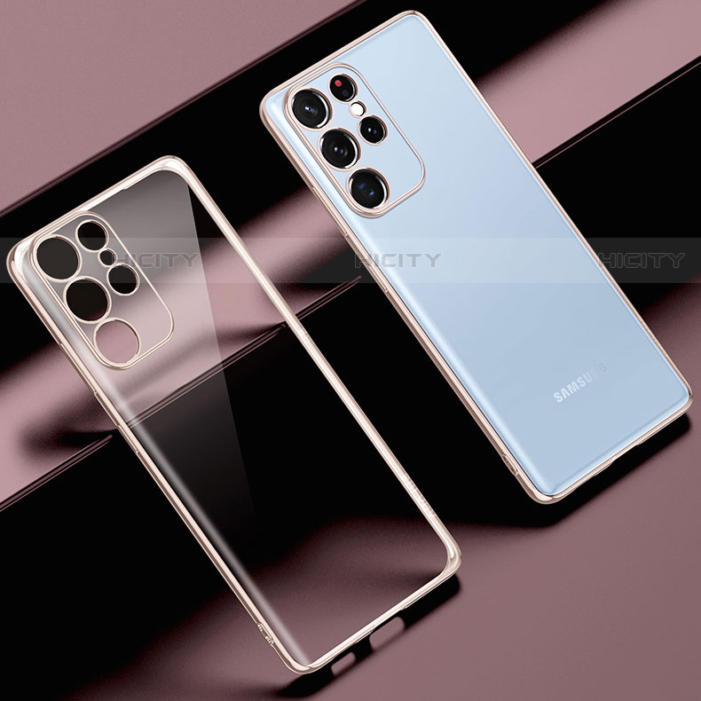 Silikon Schutzhülle Ultra Dünn Flexible Tasche Durchsichtig Transparent H08 für Samsung Galaxy S22 Ultra 5G Rosegold Plus