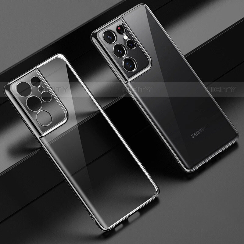 Silikon Schutzhülle Ultra Dünn Flexible Tasche Durchsichtig Transparent H08 für Samsung Galaxy S22 Ultra 5G Schwarz