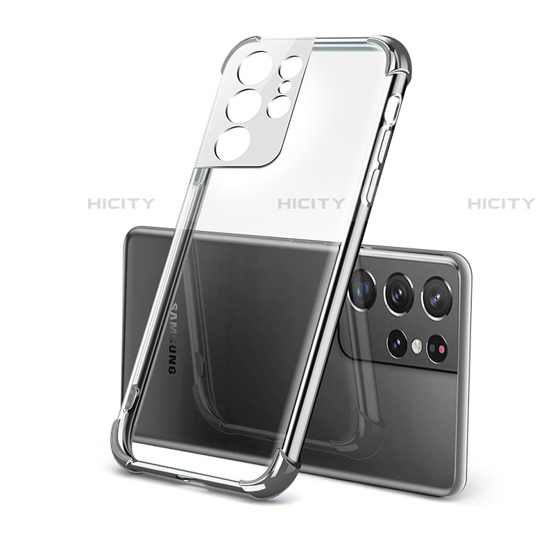 Silikon Schutzhülle Ultra Dünn Flexible Tasche Durchsichtig Transparent H09 für Samsung Galaxy S21 Ultra 5G Silber