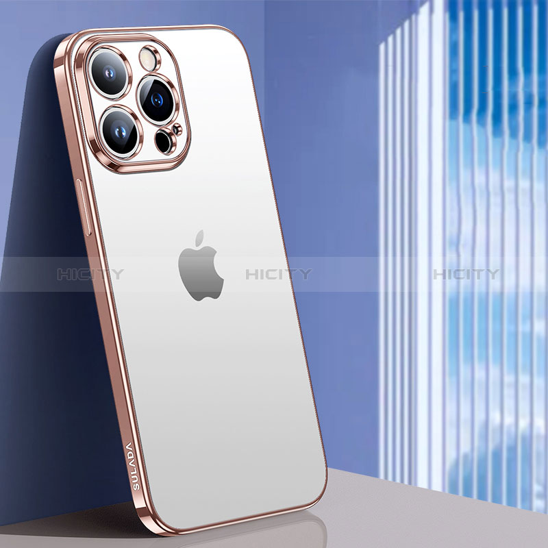 Silikon Schutzhülle Ultra Dünn Flexible Tasche Durchsichtig Transparent LD1 für Apple iPhone 15 Pro Rosegold Plus