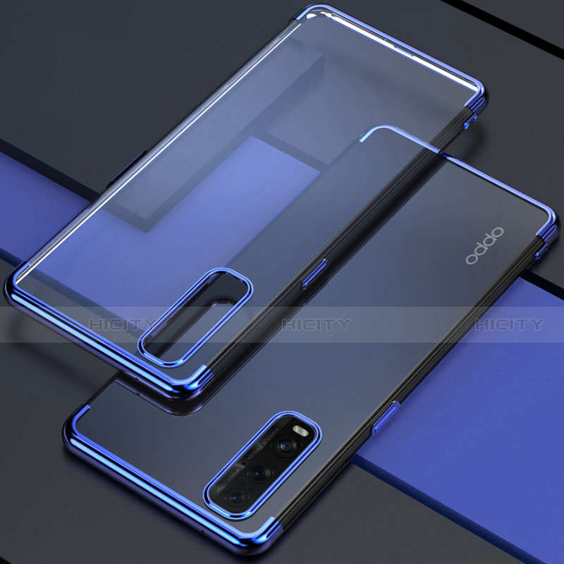 Silikon Schutzhülle Ultra Dünn Flexible Tasche Durchsichtig Transparent S01 für Oppo Find X2 Blau Plus