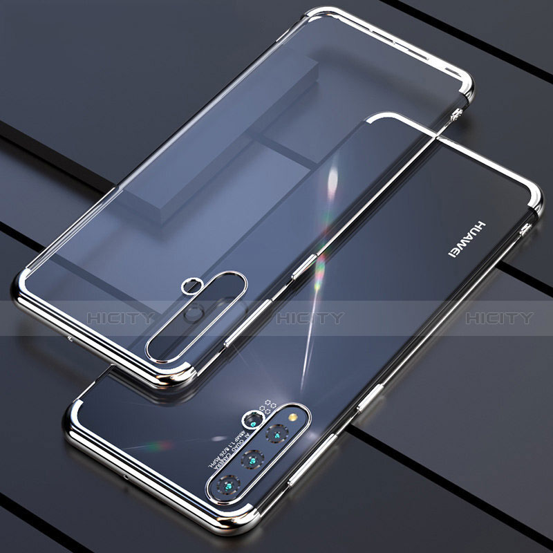 Silikon Schutzhülle Ultra Dünn Flexible Tasche Durchsichtig Transparent S04 für Huawei Nova 5 Silber
