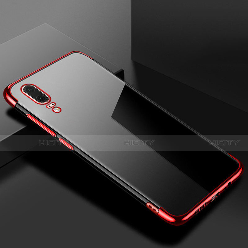 Silikon Schutzhülle Ultra Dünn Flexible Tasche Durchsichtig Transparent S07 für Huawei P20 Rot Plus