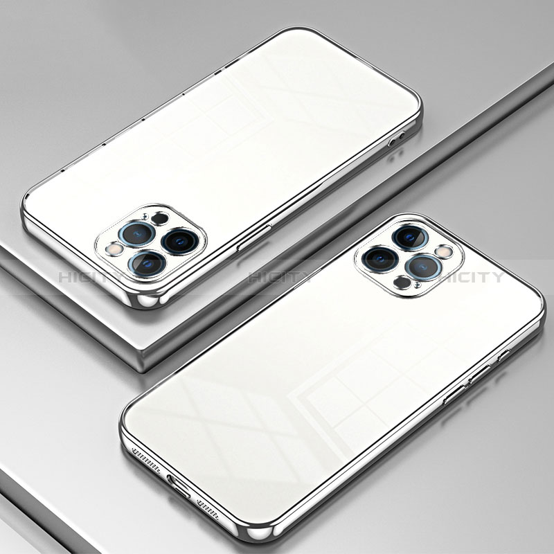 Silikon Schutzhülle Ultra Dünn Flexible Tasche Durchsichtig Transparent SY2 für Apple iPhone 12 Pro Max Silber Plus