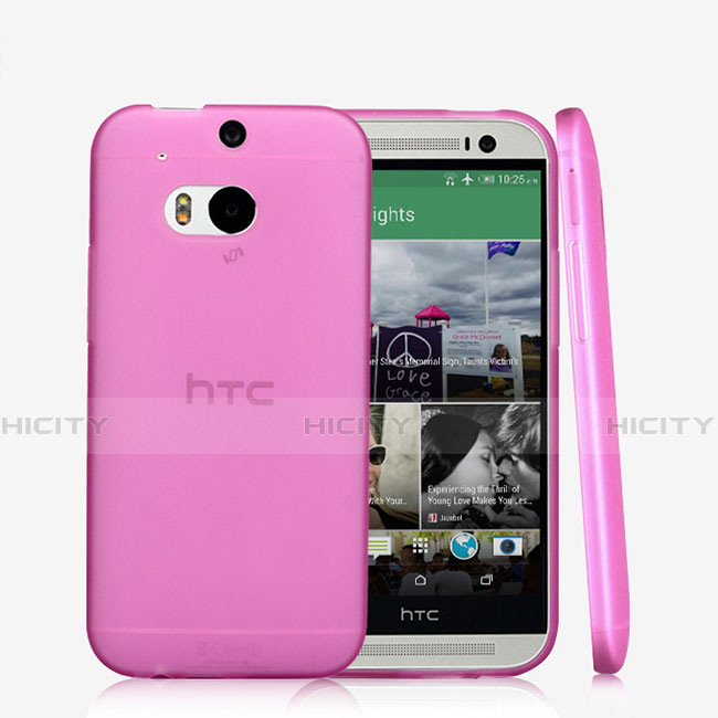 Silikon Schutzhülle Ultra Dünn Handyhülle Hülle Durchsichtig Transparent T01 für HTC One M8 Rosa Plus