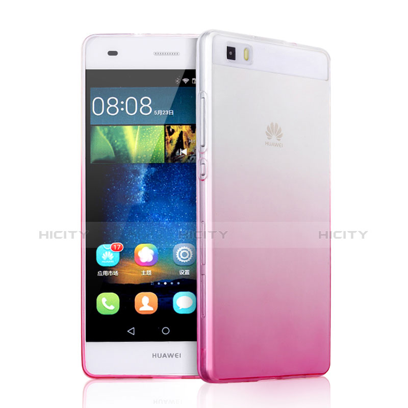 Silikon Schutzhülle Ultra Dünn Hülle Durchsichtig Farbverlauf für Huawei P8 Lite Rosa