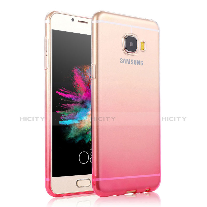 Silikon Schutzhülle Ultra Dünn Hülle Durchsichtig Farbverlauf für Samsung Galaxy C9 Pro C9000 Rosa Plus