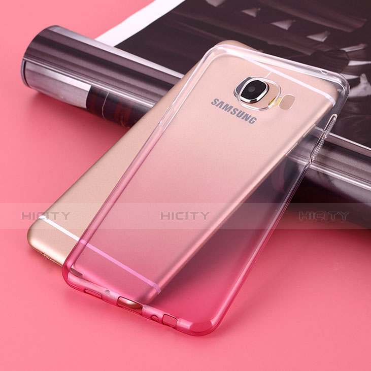 Silikon Schutzhülle Ultra Dünn Hülle Durchsichtig Farbverlauf für Samsung Galaxy C9 Pro C9000 Rosa groß