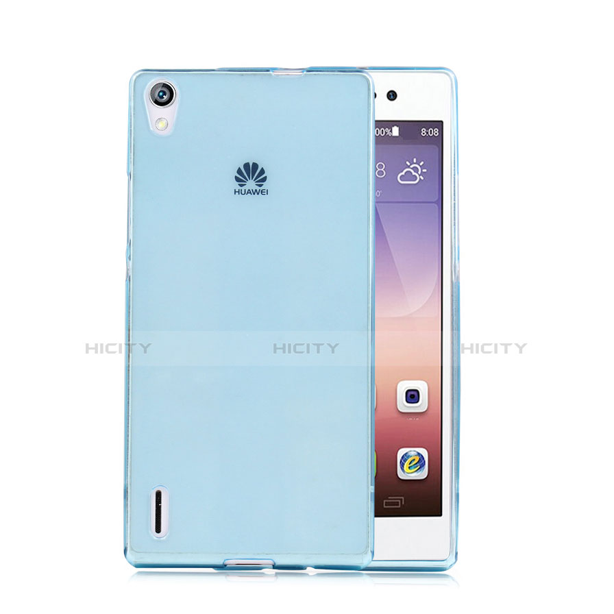Silikon Schutzhülle Ultra Dünn Hülle Durchsichtig Transparent für Huawei P7 Dual SIM Blau