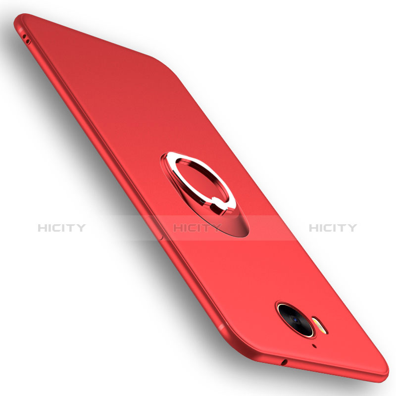Silikon Schutzhülle Ultra Dünn Hülle Silikon mit Fingerring Ständer für Huawei Y6 (2017) Rot Plus