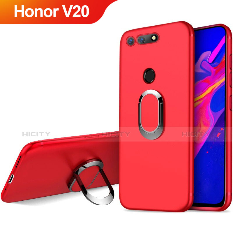 Silikon Schutzhülle Ultra Dünn Hülle Silikon mit Magnetisch Fingerring Ständer für Huawei Honor V20 Rot
